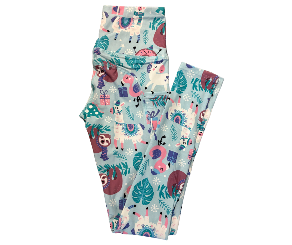 Sloth & Crew Christmas full length thigh pocket leggings