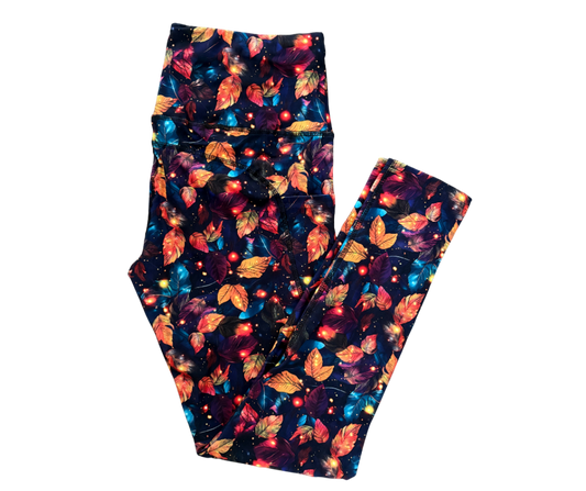 Autumn Leaves full length thigh pocket leggings