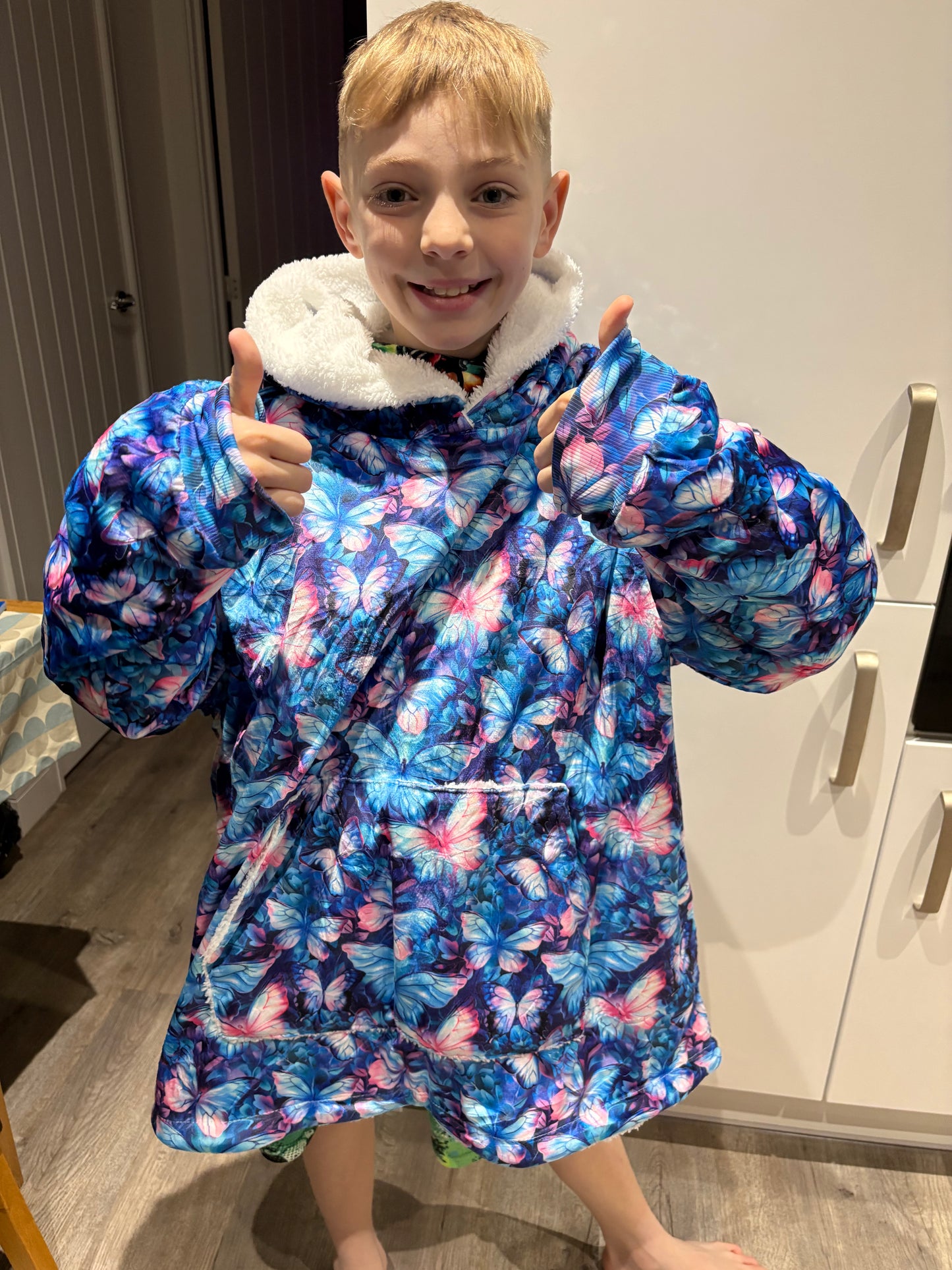 Kids Neon Butterfly Oversized Hoodie Blanket