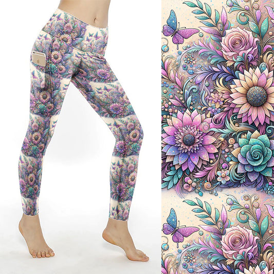 Preorder Glitter Garden full length thigh pocket leggings. Ends 28th February, available early to mid April