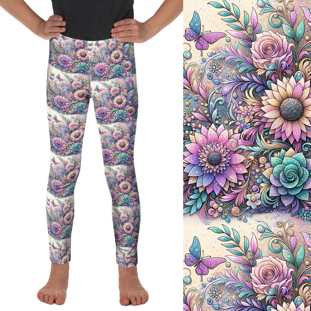 Preorder Kids Glitter Garden full length leggings. Ends 28th February, available early to mid April