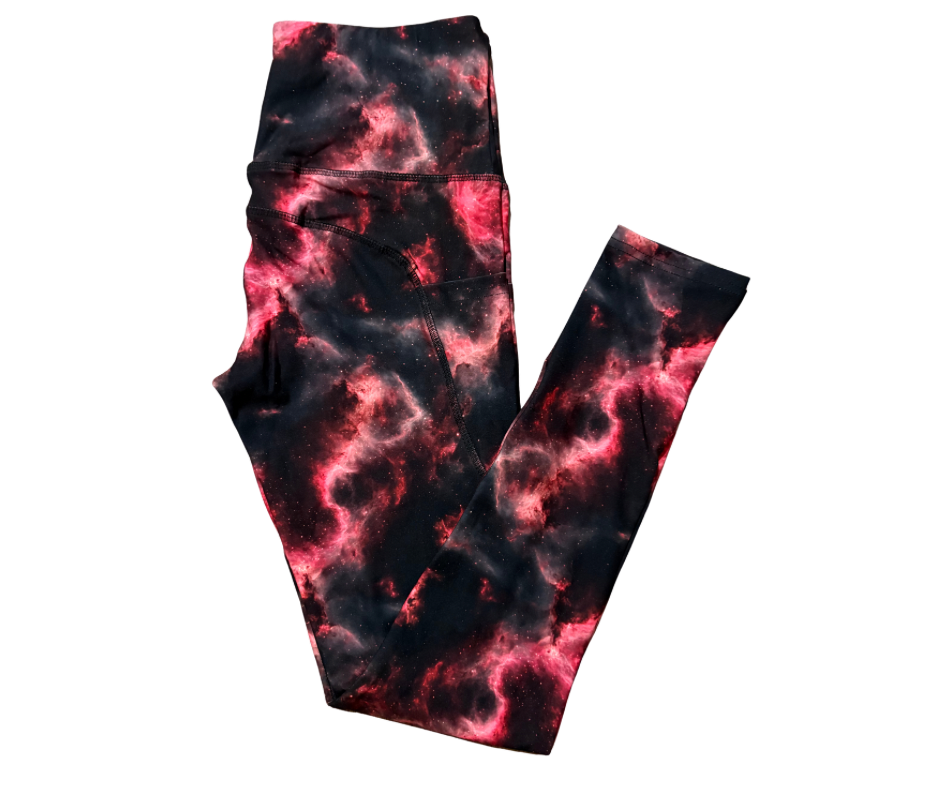 Pink Galaxy full length thigh pocket leggings