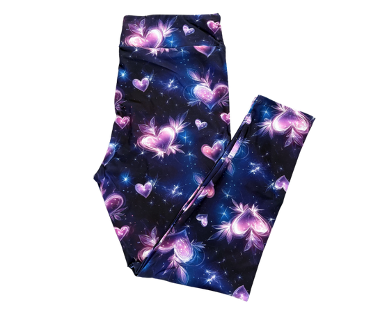 Purple Glow Heart Full Length Leggings