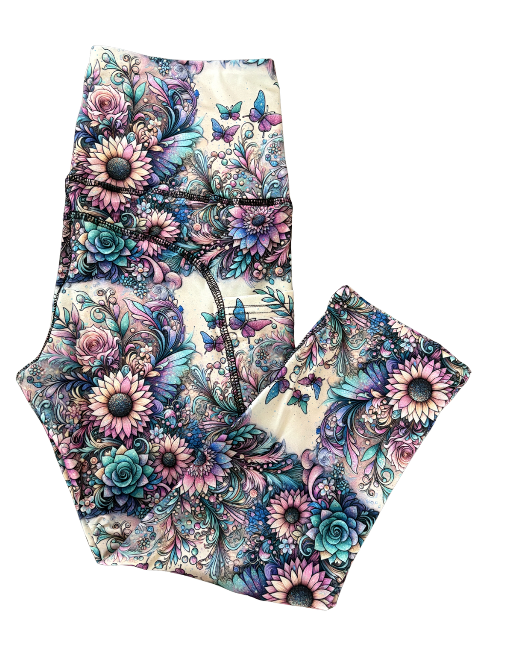 Glitter Garden thigh pocket Capri leggings