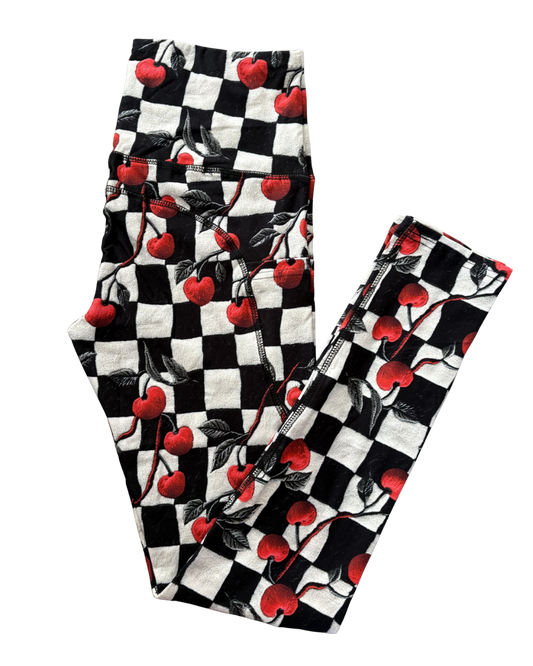 Rockabilly Cherry full length thigh pocket leggings