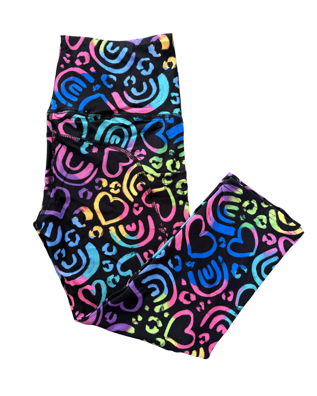 Rainbow Rebel Hearts thigh pocket Capri leggings